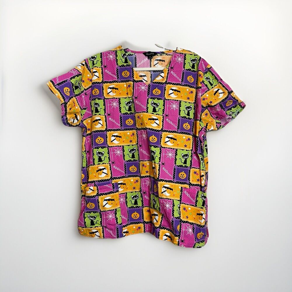 ZOE + CHLOE Boo Black Cat NOVELTY HALLOWEEN SCRUB TOP SIZE 2X